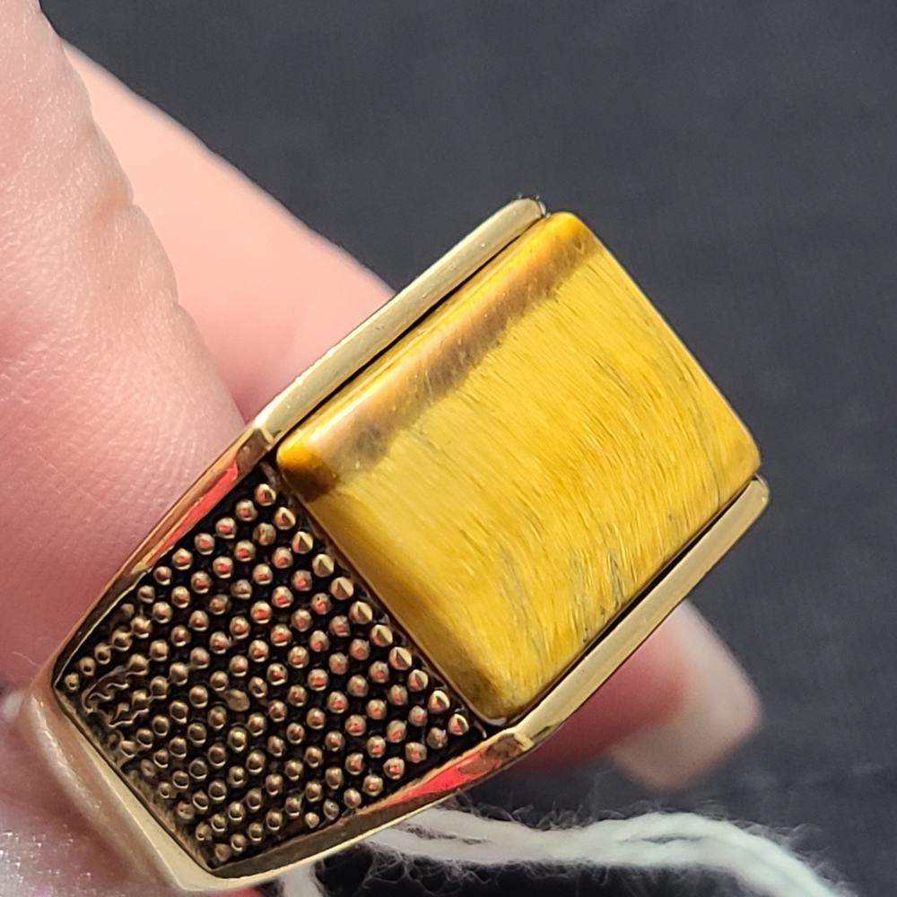Tiger's Eye Men's Ring # 1 in ION Plated YG Stainless Steel